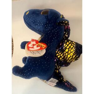 Ty Beanie Boo Saffire Plush Blue Speckled Dragon 6 inch Stuffed Animal Toy